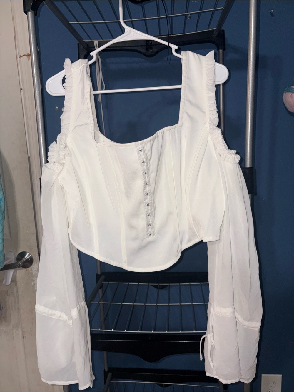 White Ruffled Cold-Shoulder Corset Blouse